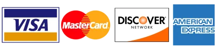 Credit Cards Accepted - Visa, Mastercard, American Express, Discover