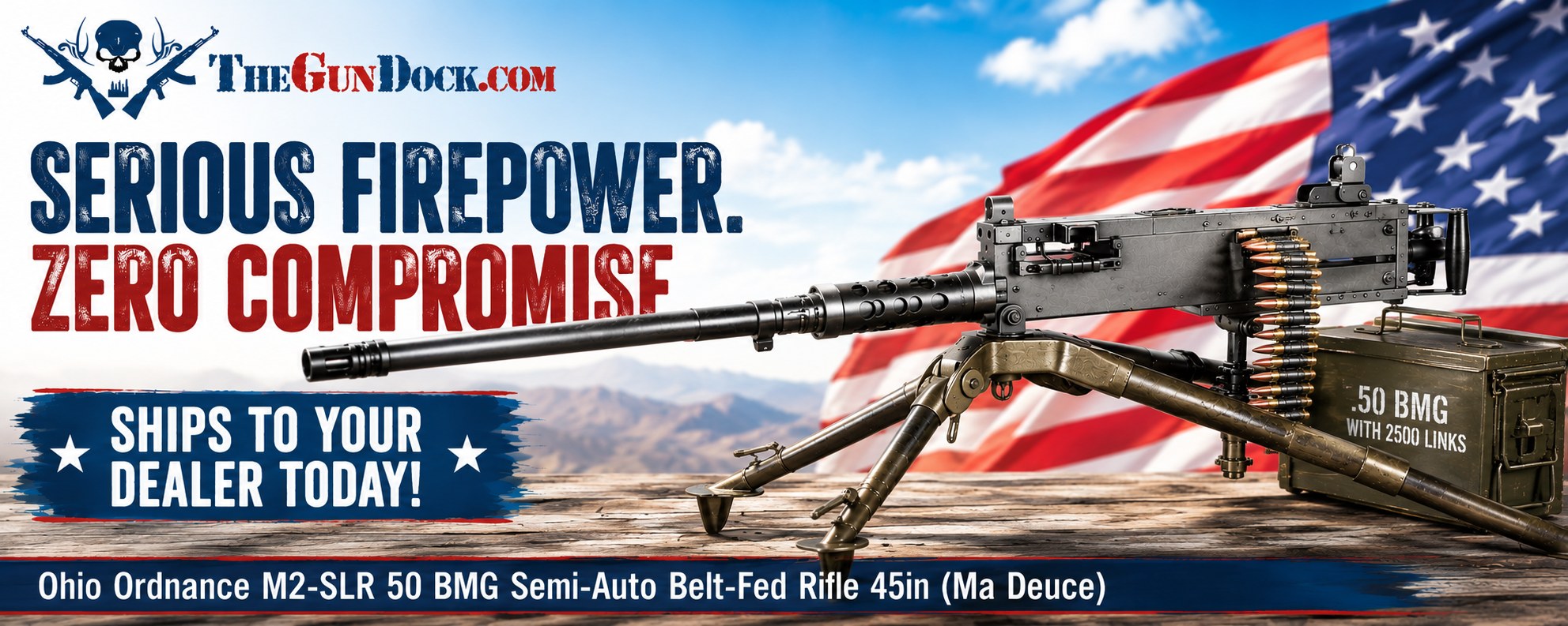 Ohio Ordnance M2-SLR .50 BMG Semi-Automatic Belt-Fed Rifle — Serious Firepower. Zero Compromise. Ships to your dealer today.