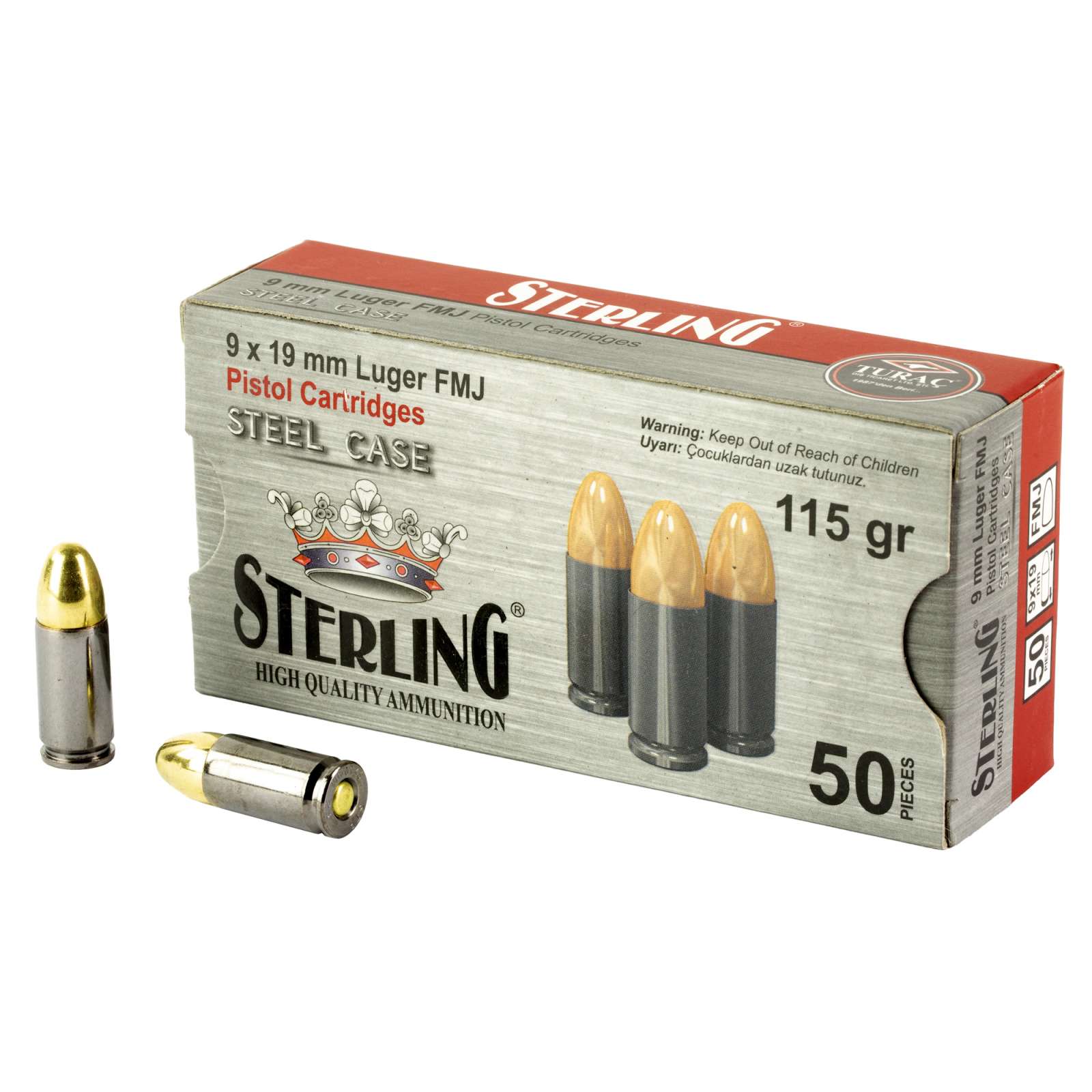 STERLING 8698779957674 9MM 115 FMJ STEEL 50/20 - Sterling - 9mm Luger (9x19 Parabellum)