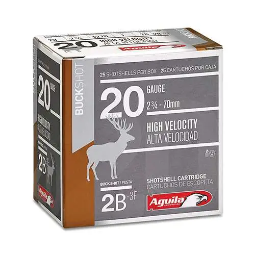 Aguila 1C2002BA Buckshot High Velocity 20 Gauge 2.75" 1 oz 2 Buck Shot 25 Per Box/ 10 Cs