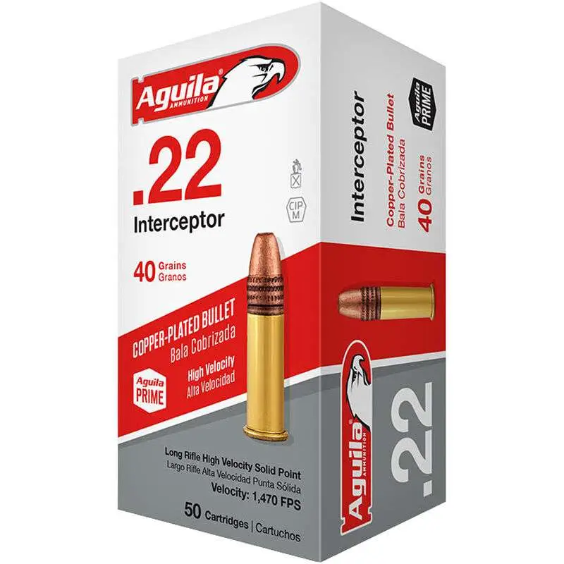 Aguila 1B220320 Interceptor 22LR 40gr Copper Plated Solid Point 50 Per...