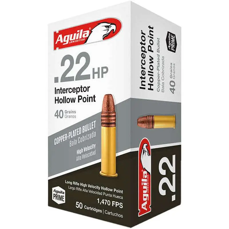 Aguila 1B220321 Interceptor Rimfire 22 LR 40 gr Copper Plated Hollow Point (CPHP) 50 Per Box/ 20 Cs