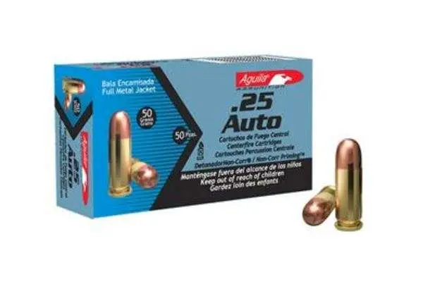 Aguila 1E252110 .25 ACP 50 Grain FMJ Rounds Brass Case - AGUILA AMMUNITION - 25 Auto