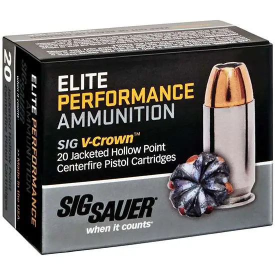 Sig SAUER 9mm 115gr Elite V-Crown JHP 20 Rounds/Box Ammo (E9MMA1-20)