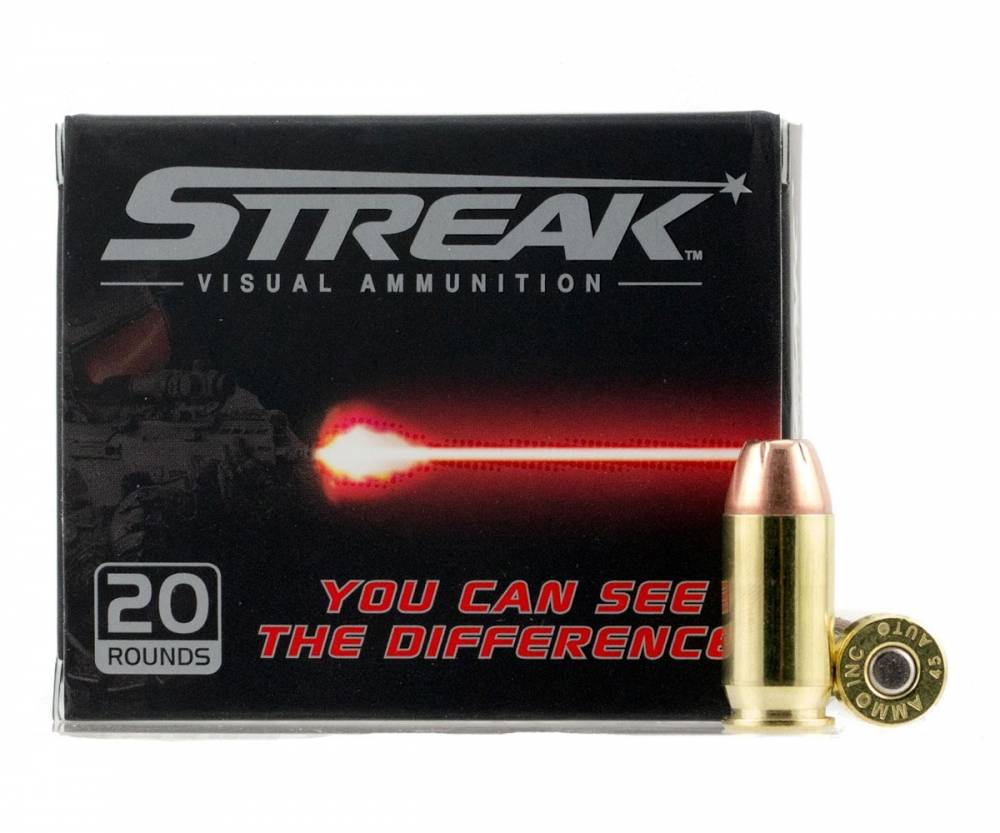 Ammo Inc 45230JHPSTRKRED Streak 45ACP 230gr JHP Red 20 Rounds