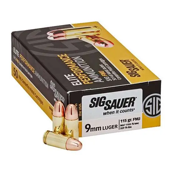 Sig Sauer E9MMB136550 365 Elite 9mm FMJ 115 Gr 50 Rounds Ammo - Sig Sauer - 9 MM LUGER