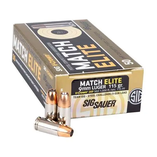 Sig SAUER V-Crown 9mm 115 Grain Jacketed Hollow Point Ammo 50-round Box