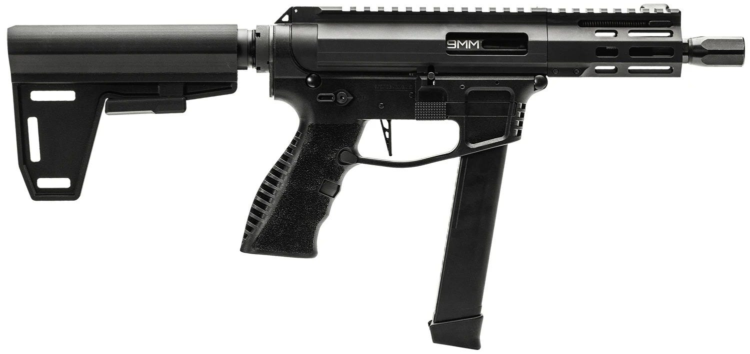 GForce Arms JAWBONE 9MM 5 In Threaded 1/2x28 33+1 Black Paddle Brace